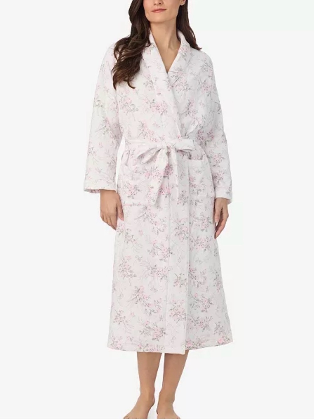 Eileen West Floral Quilted Ballet Wrap Robe Size L/XL White Purple